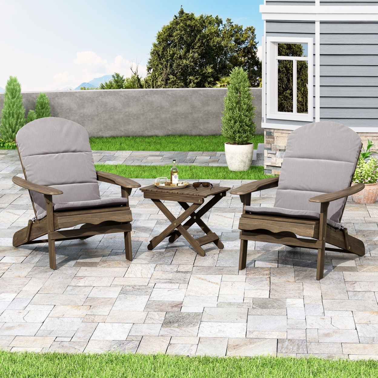 Reed Outdoor 2 Seater Acacia Wood Chat Set With Water Resistant Cushions - Gray/gray