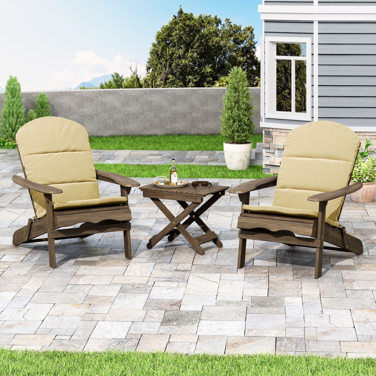 Reed Outdoor 2 Seater Acacia Wood Chat Set With Water Resistant Cushions - Gray/khaki