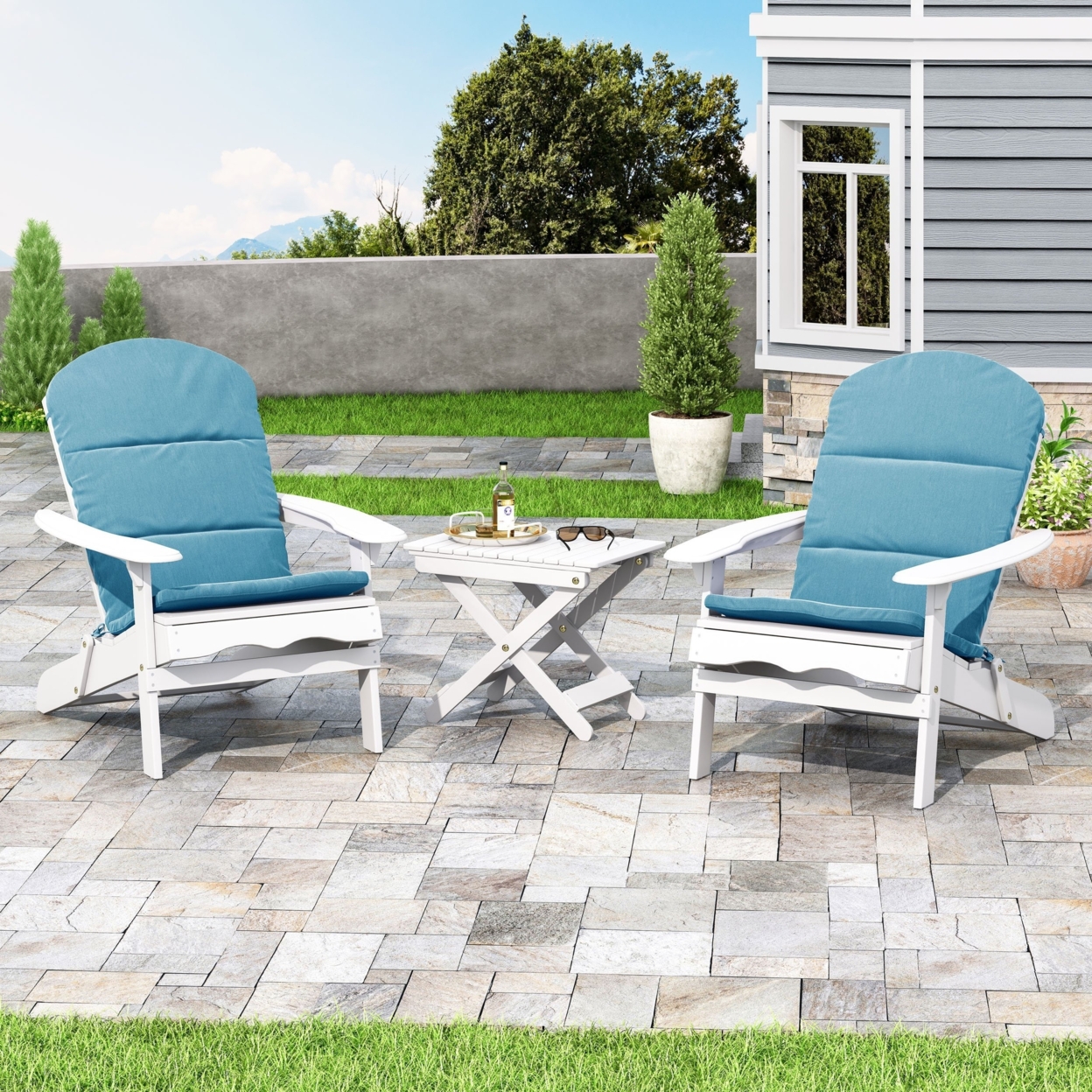 Reed Outdoor 2 Seater Acacia Wood Chat Set With Water Resistant Cushions - White/dark Teal