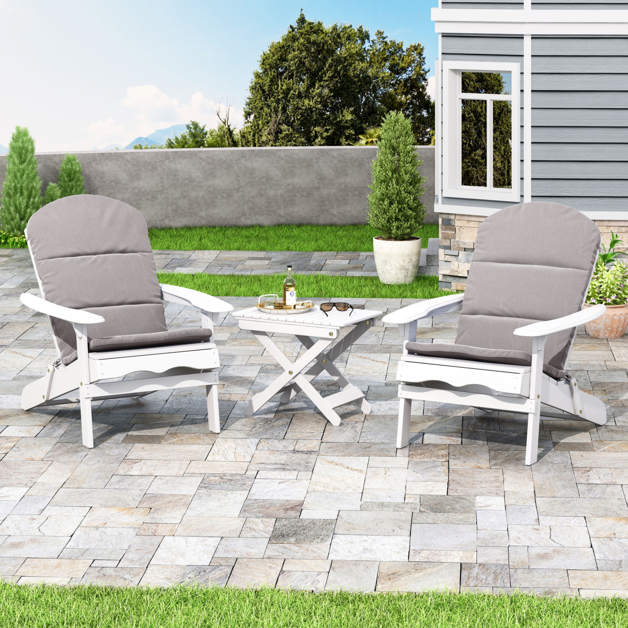 Reed Outdoor 2 Seater Acacia Wood Chat Set With Water Resistant Cushions - White/gray