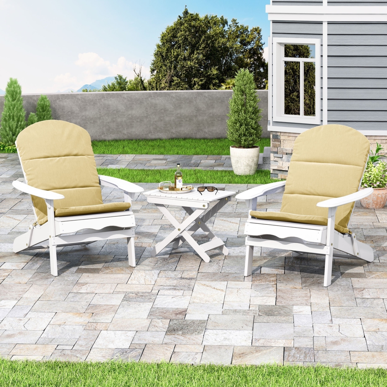 Reed Outdoor 2 Seater Acacia Wood Chat Set With Water Resistant Cushions - White/khaki