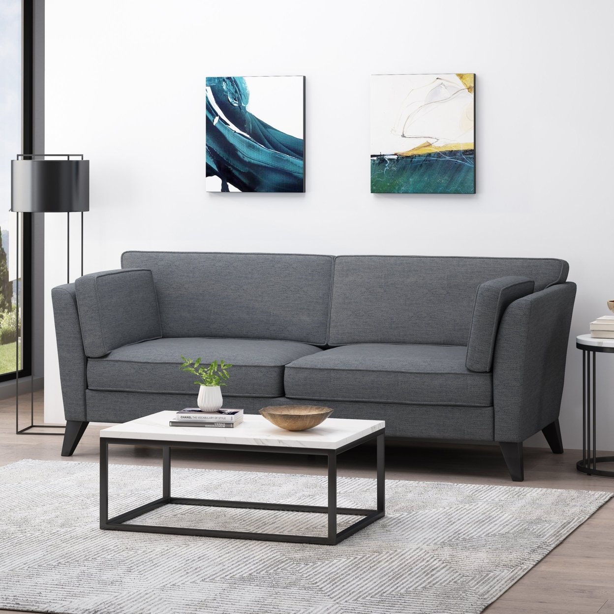 Sabirin Contemporary 3 Seater Fabric Sofa - Charcoal