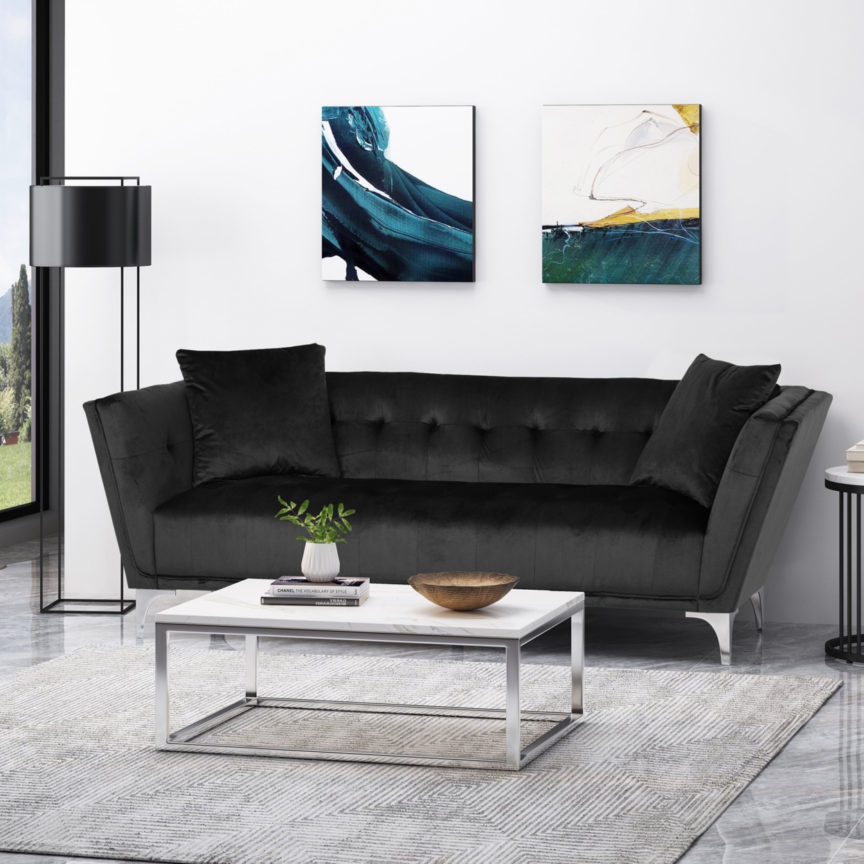 Ryliegh Modern Glam 3 Seater Velvet Sofa - Black