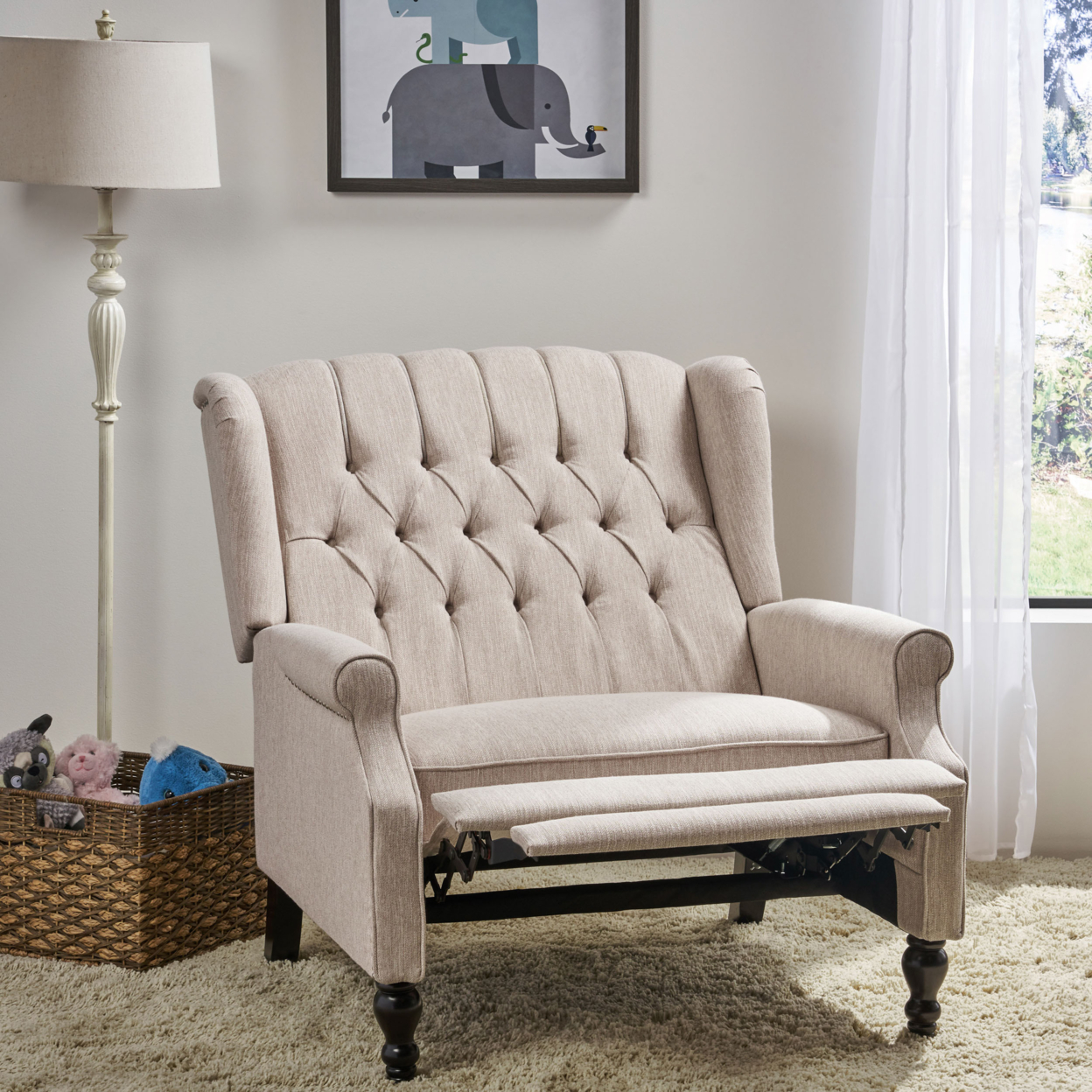 Salome Oversized Tufted Wingback Fabric Push Back Recliner - Charcoal