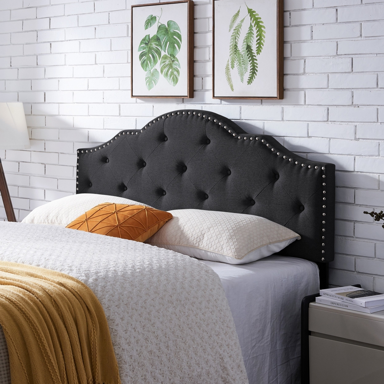 Sharon Contemporary Upholstered Queen/Full Headboard - Charcoal Gray