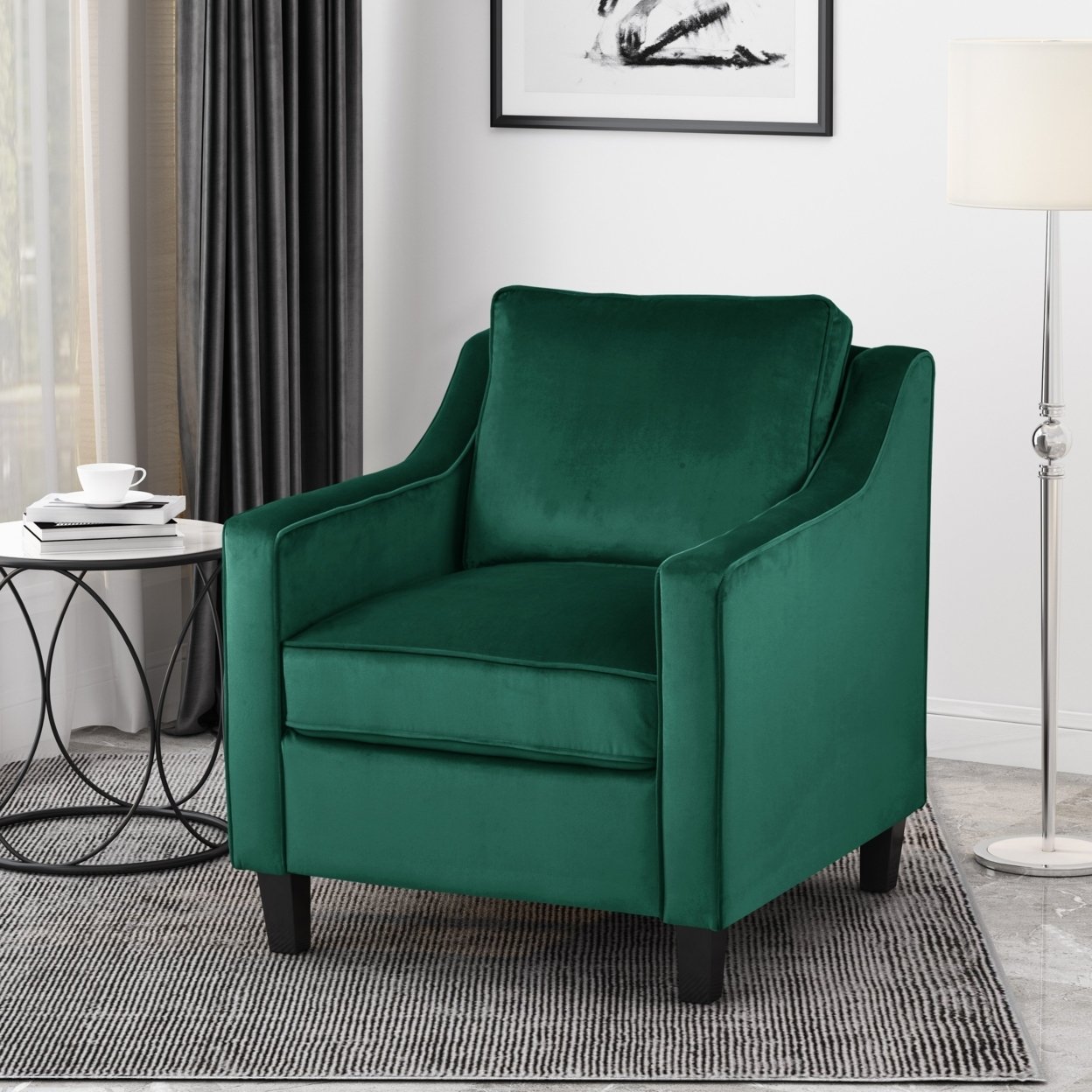 Sonny Contemporary Velvet Club Chair - Green