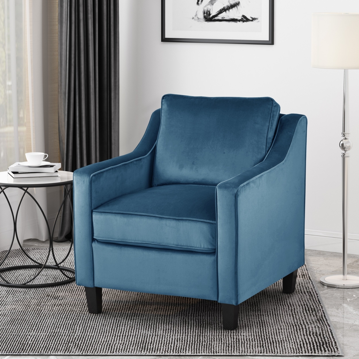Sonny Contemporary Velvet Club Chair - Blue
