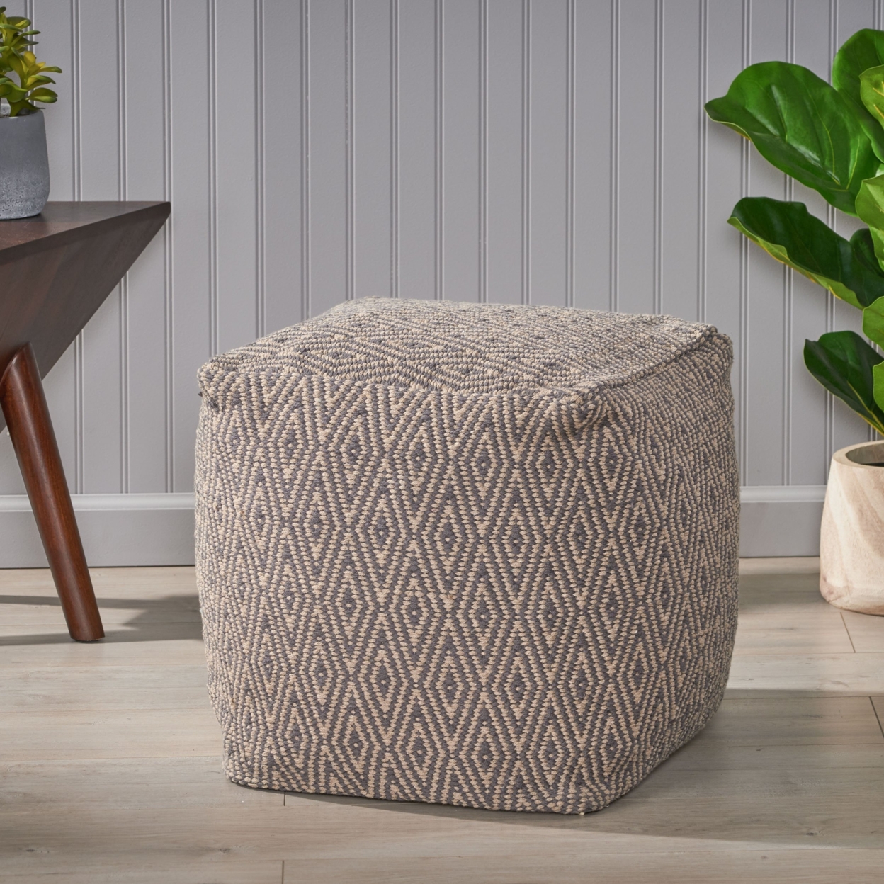 Sovereign Hand-Crafted Cotton Cube Pouf - Dark Gray/brown