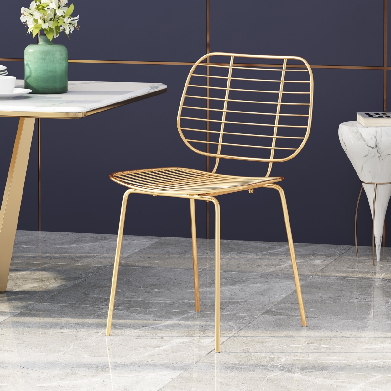 Spyridon Modern Glam Iron Dining Chair - Rose Gold
