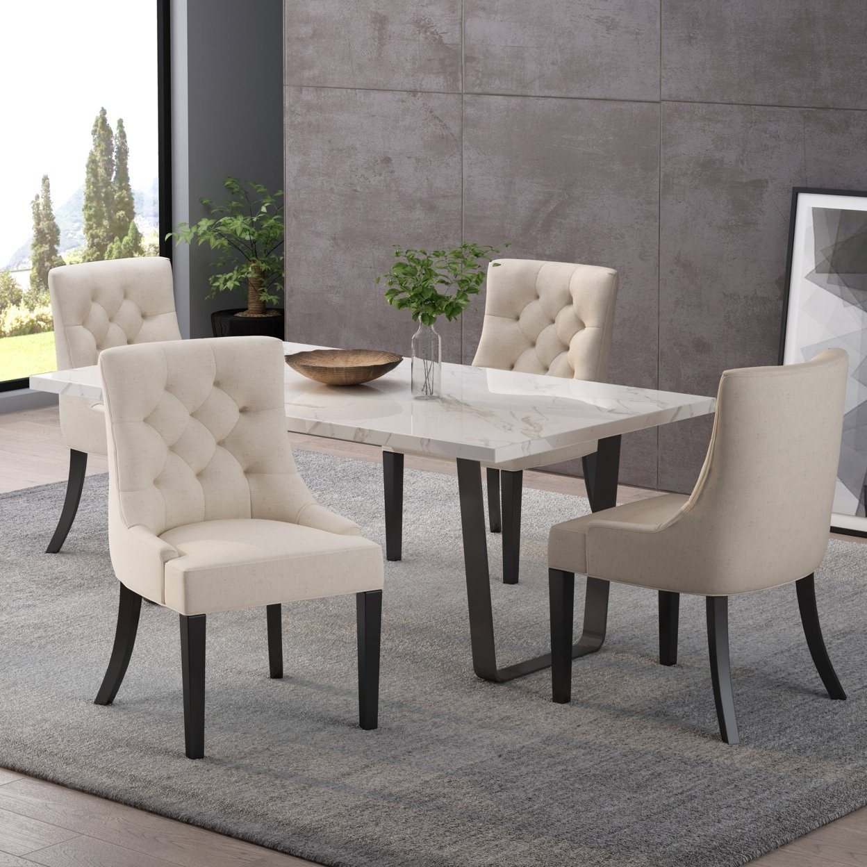 Stacy Hourglass Fabric Dining Chairs (Set Of 4) - Beige