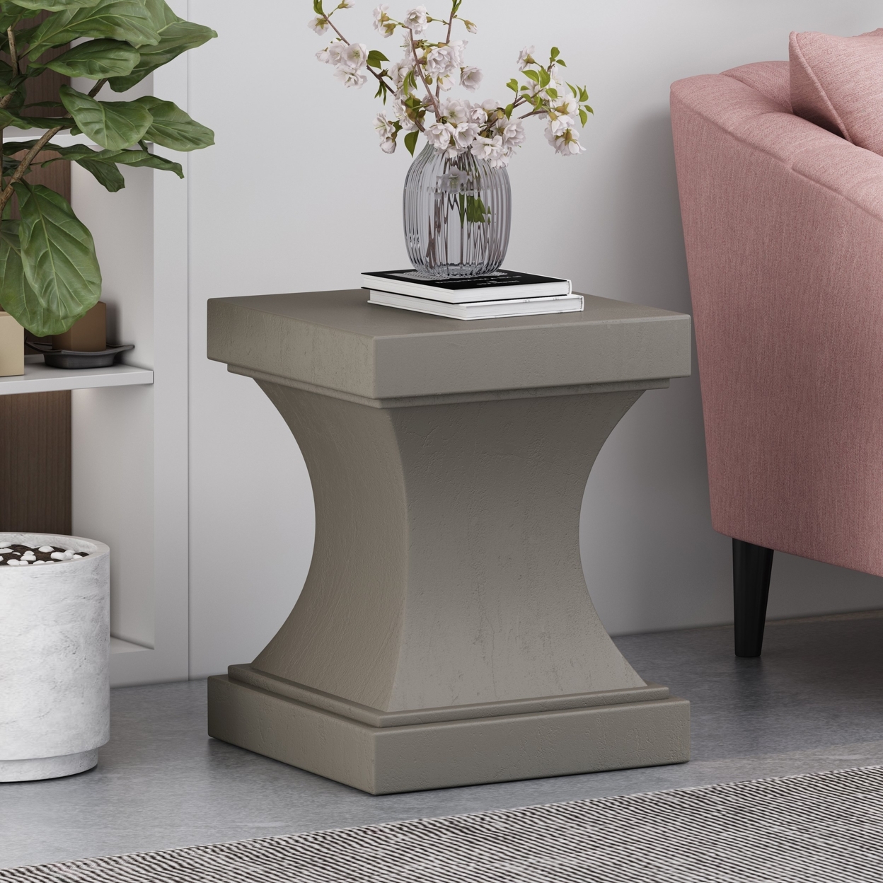 Stasia Indoor Modern Lightweight Concrete Side Table - Light Gray