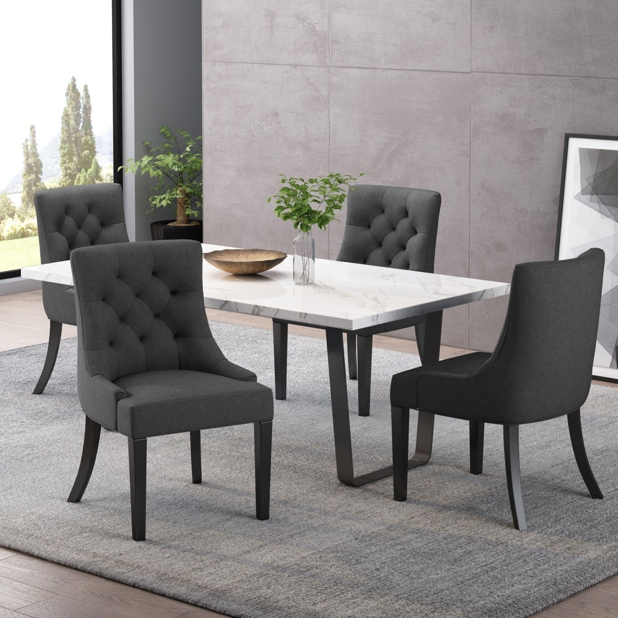 Stacy Hourglass Fabric Dining Chairs (Set Of 4) - Dark Gray