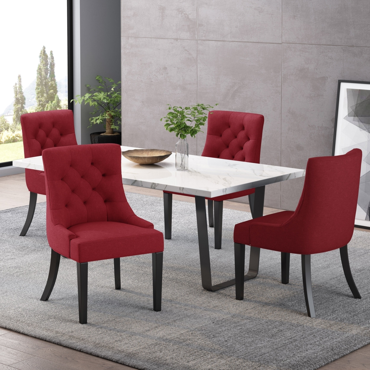 Stacy Hourglass Fabric Dining Chairs (Set Of 4) - Deep Red