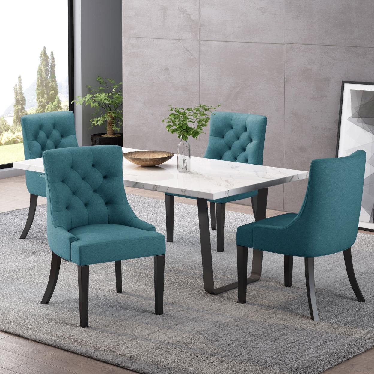 Stacy Hourglass Fabric Dining Chairs (Set Of 4) - Dark Teal
