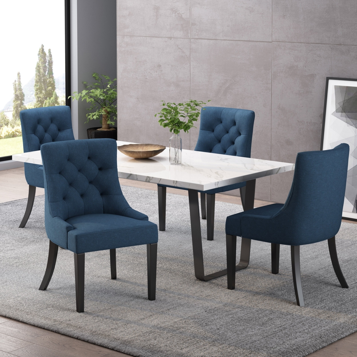 Stacy Hourglass Fabric Dining Chairs (Set Of 4) - Navy Blue