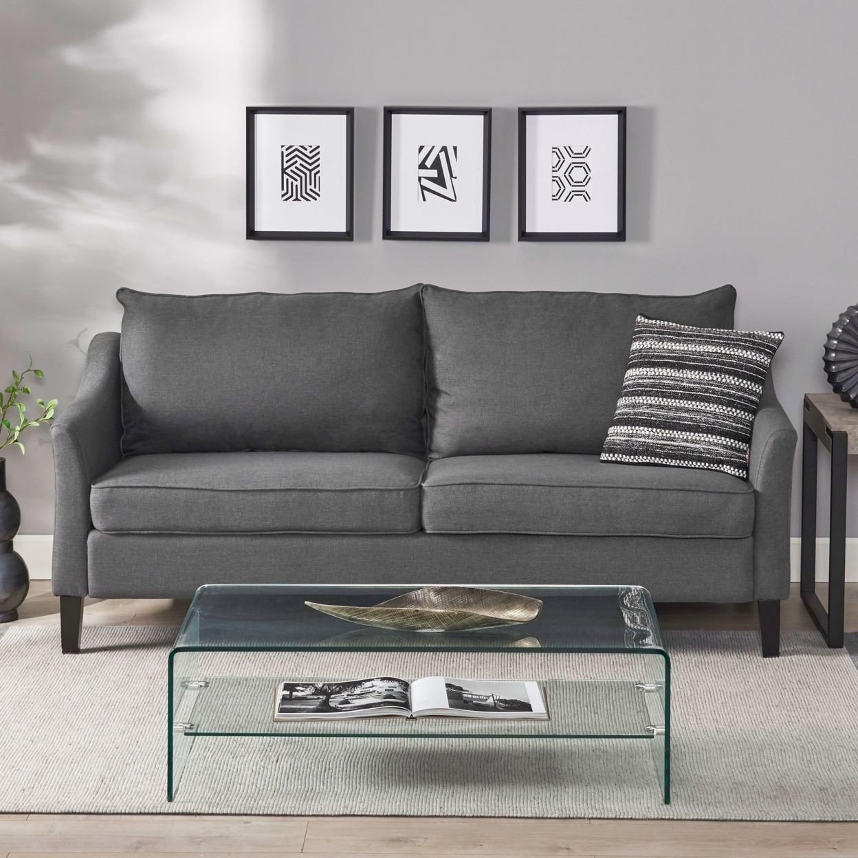 Tess Contemporary Fabric 3 Seater Sofa - Charcoal