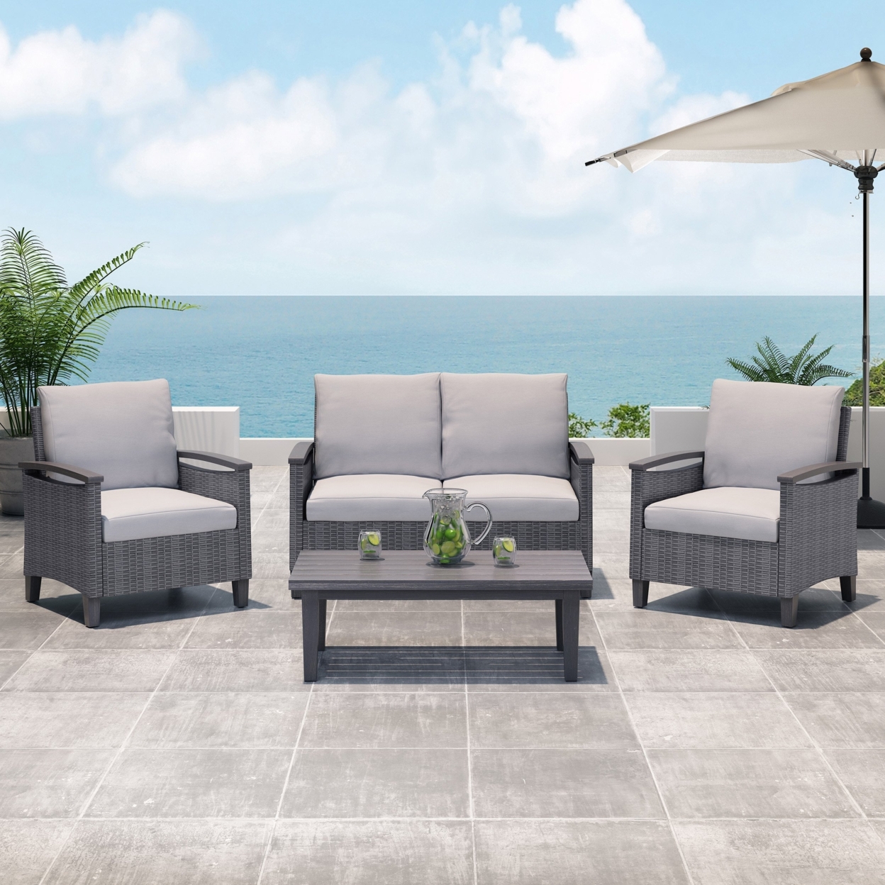 Velthur Outdoor 4 Seater Chat Set With Coffee Table - Dark Gray/gray