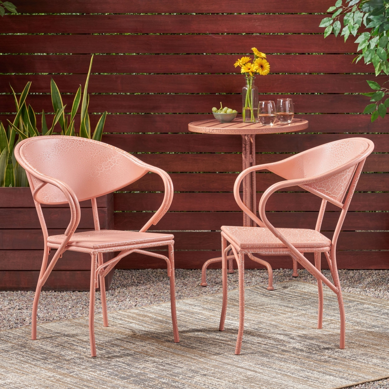 Warren Desert Outdoor Modern Dining Chair (Set Of 2) - Crackle Coral
