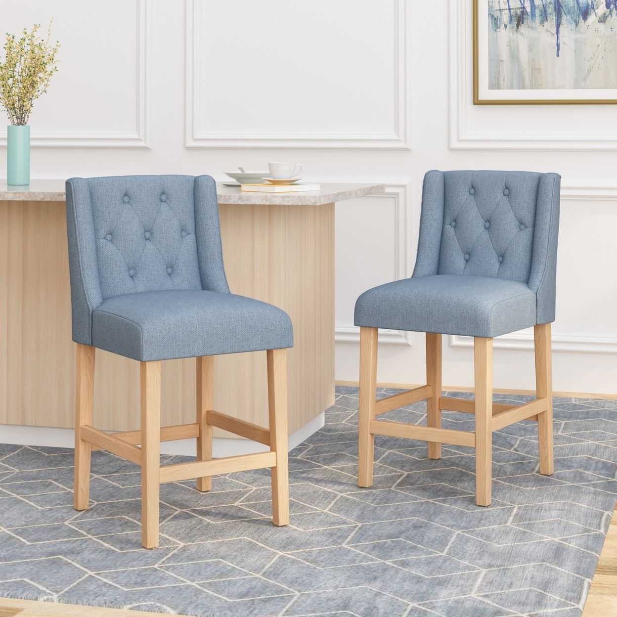 Willamina Button Tufted Fabric Wingback Counterstool (Set Of 2) - Light Gray