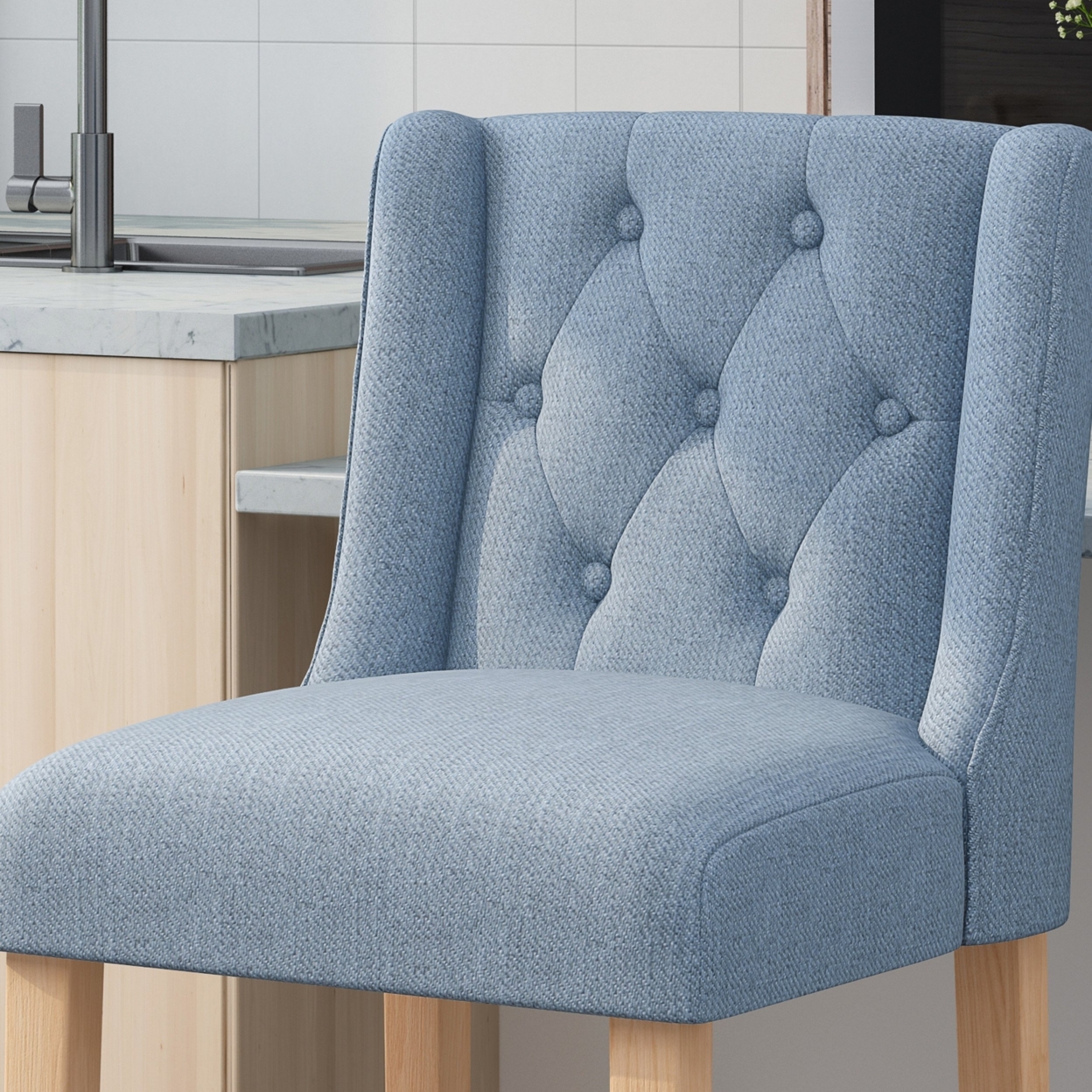 Zaydrian Button Tufted Fabric Wingback Bar Stool (Set Of 2) - Light Blue