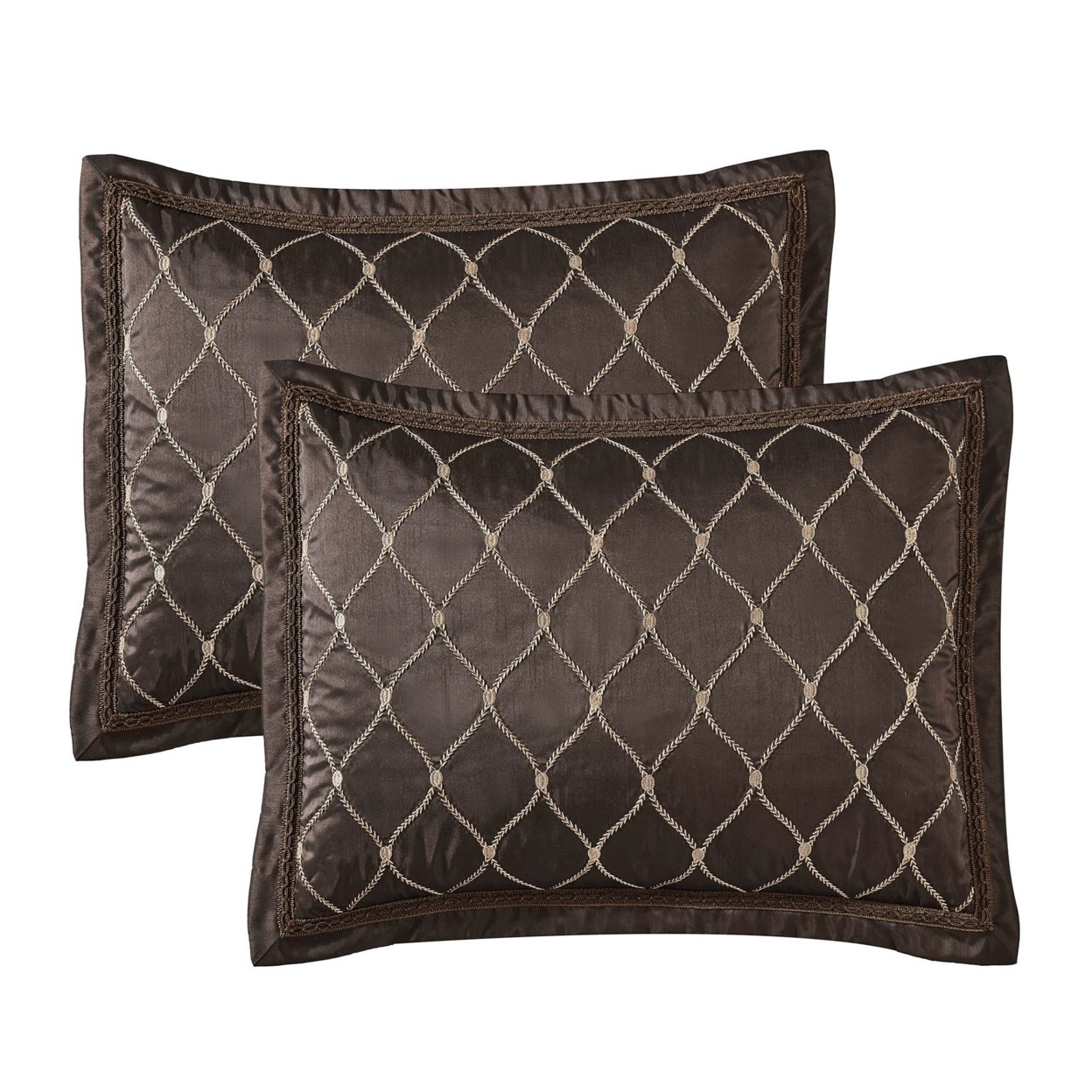 9 Piece Queen Comforter Set With Geometric Print, Brown- Saltoro Sherpi