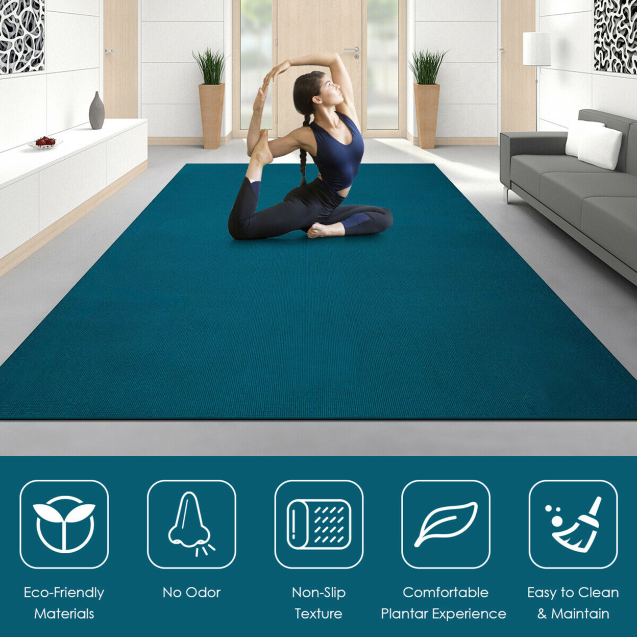 Large Yoga Mat 6' X 4' X 8 Mm Thick Workout Mats For Home Gym Flooring Black/Purple/Blue - Blue