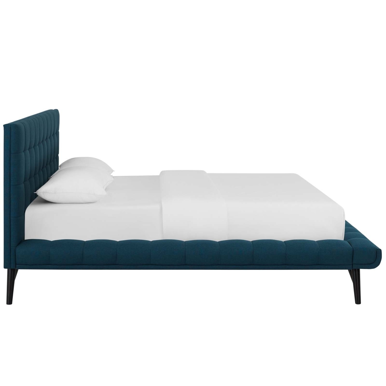 Julia Queen Biscuit Tufted Upholstered Fabric Platform Bed, Blue