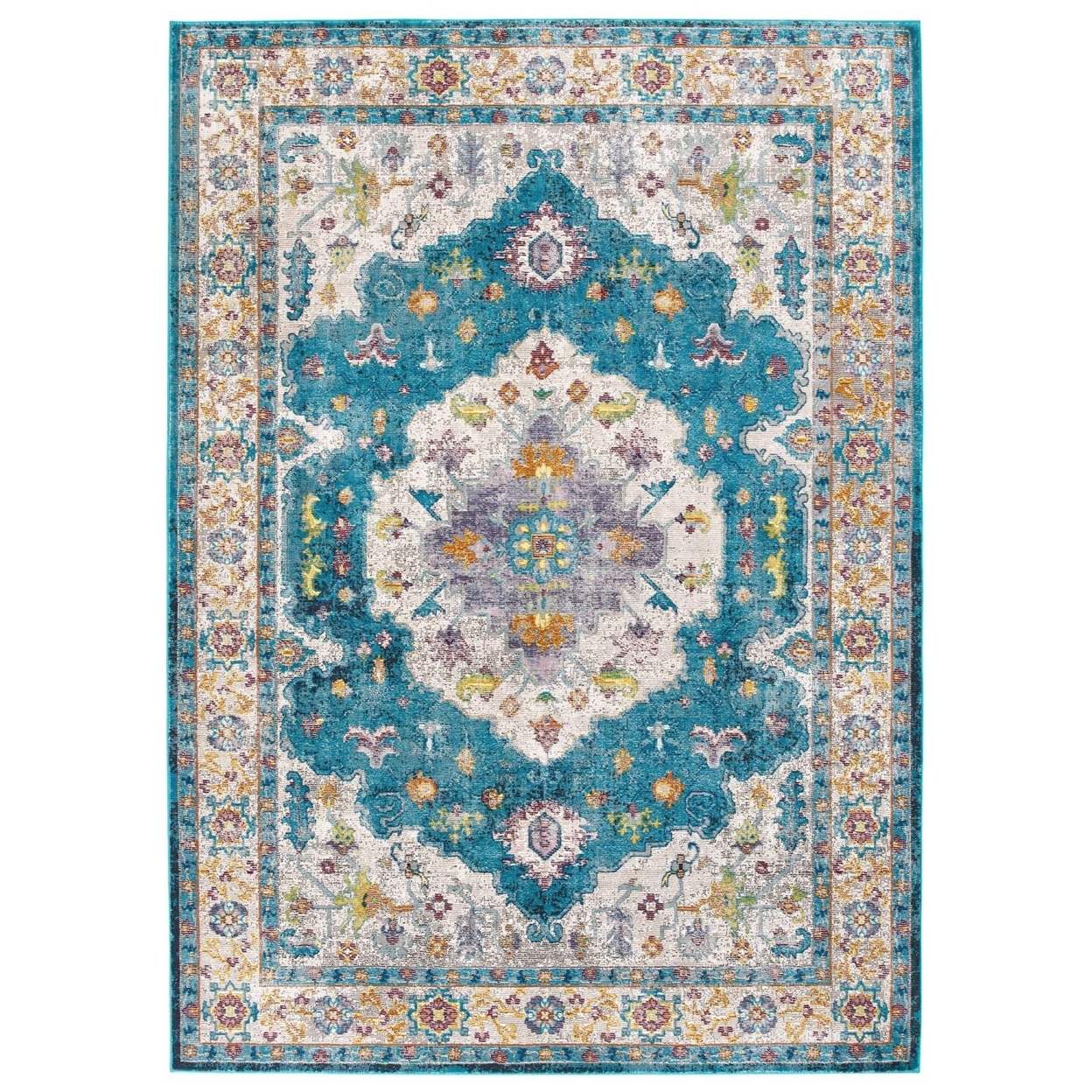 Success Anisah Distressed Floral Persian Medallion 5x8 Area Rug, Blue, Ivory, Yellow, Orange