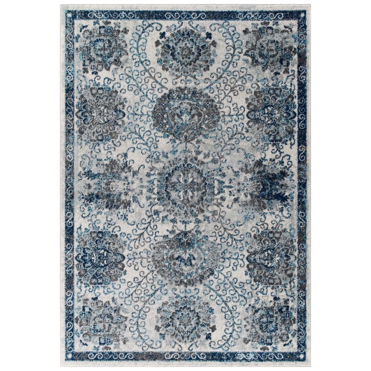 Entourage Kensie Distressed Floral Moroccan Trellis 5x8 Area Rug, Ivory And Blue