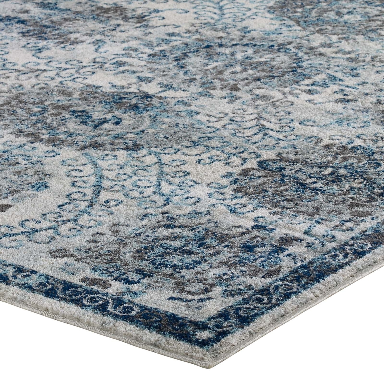 Entourage Kensie Distressed Floral Moroccan Trellis 5x8 Area Rug, Ivory And Blue