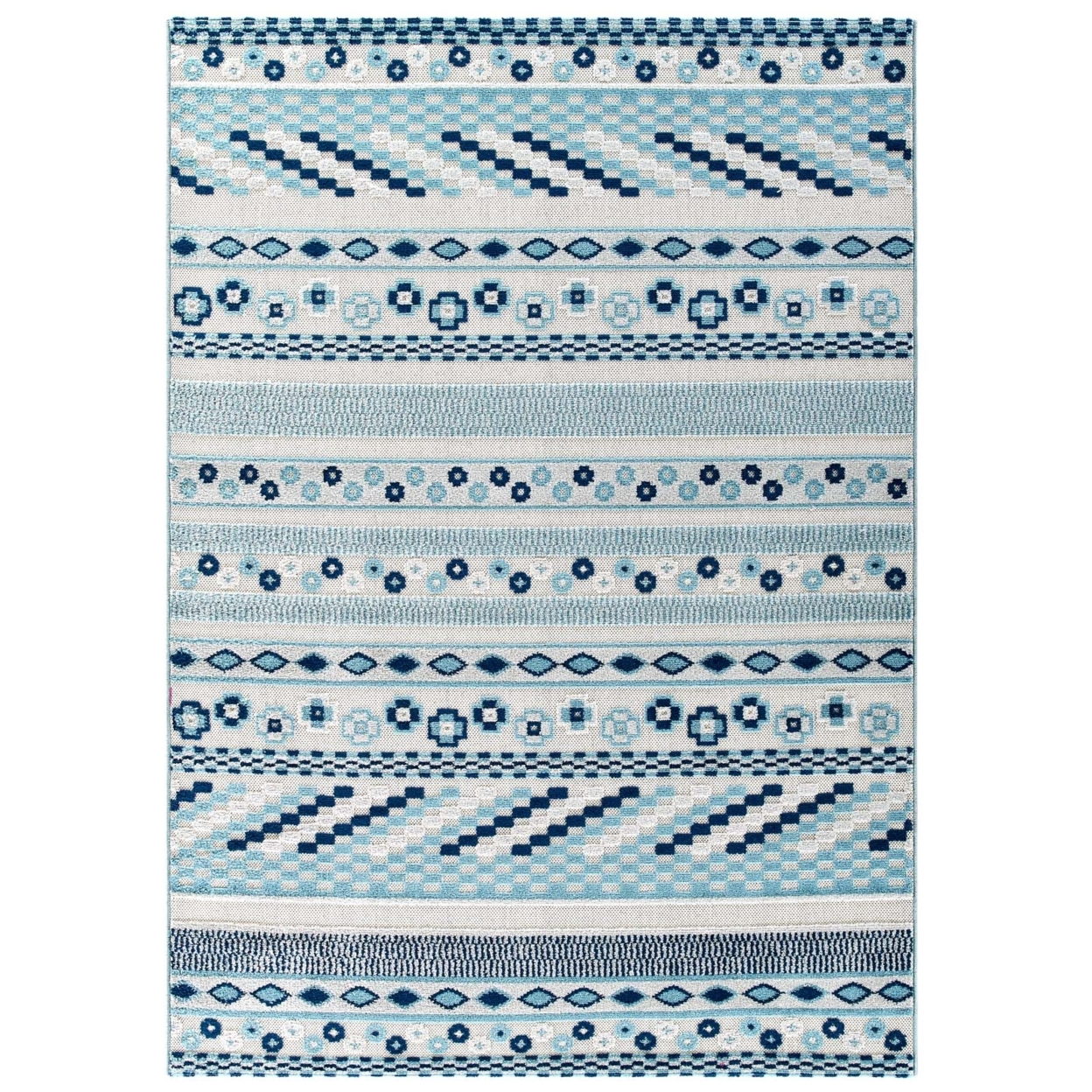 Reflect Cadhla Vintage Abstract Geometric Lattice 5x8 Indoor And Outdoor Area Rug, Ivory And Blue