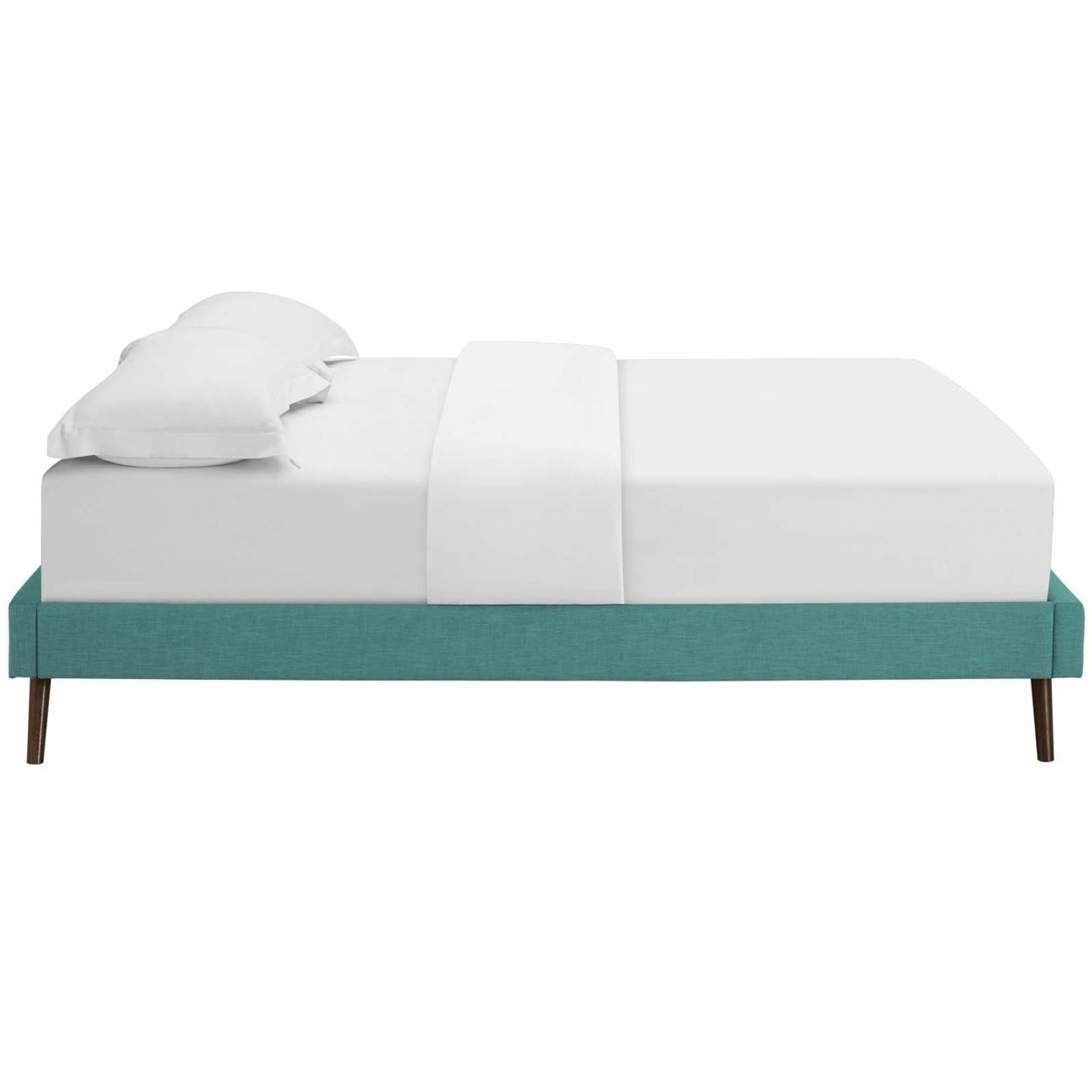 Loryn Queen Fabric Bed Frame With Round Splayed Legs, Teal