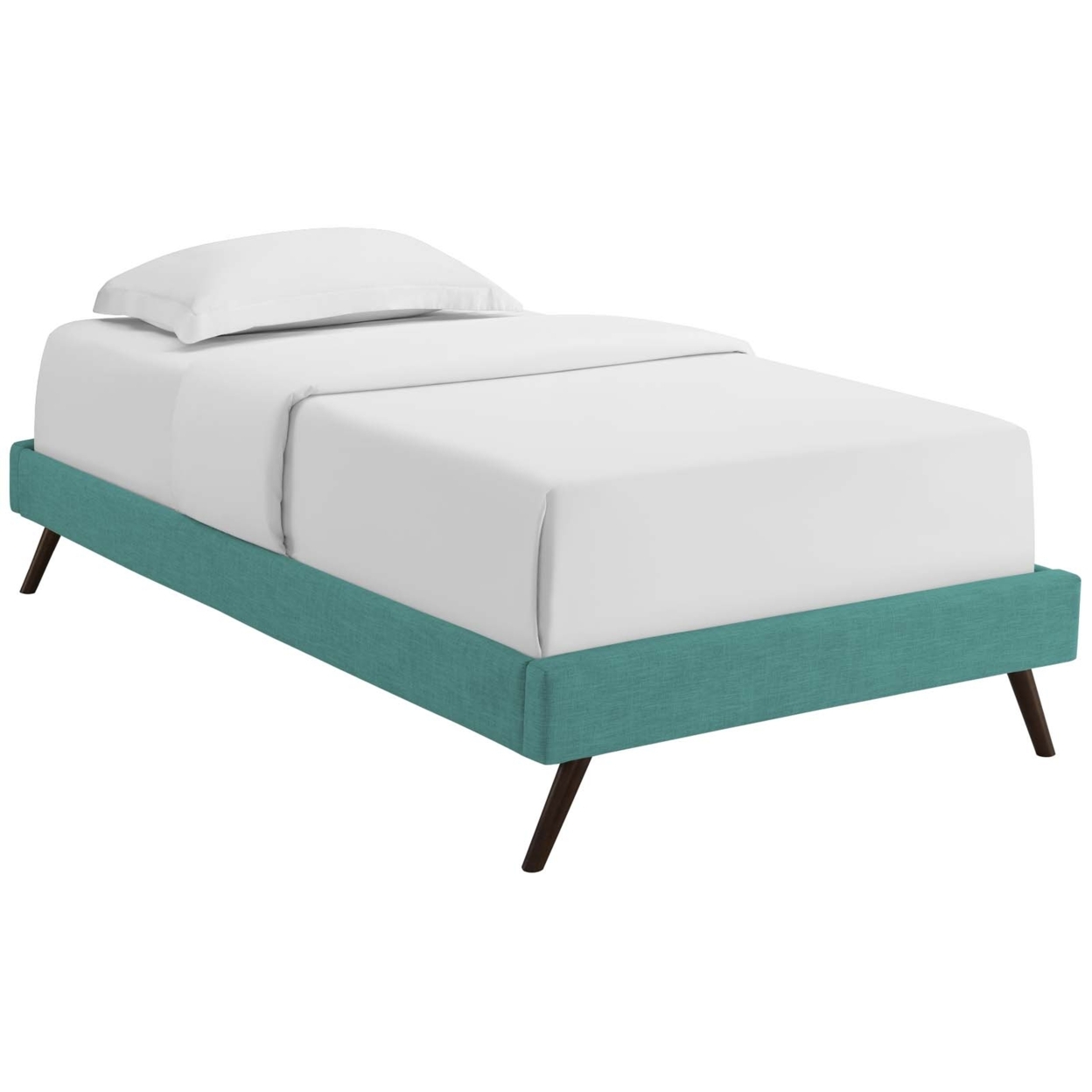 Loryn Twin Fabric Bed Frame With Round Splayed Legs, Teal