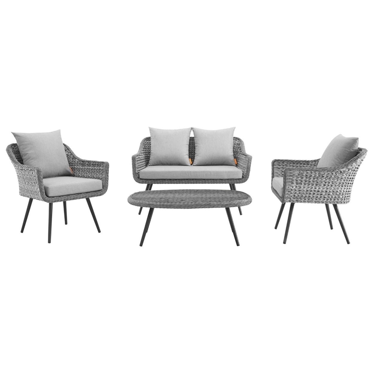 Endeavor 4 Piece Outdoor Patio Wicker Rattan Loveseat Armchair And Coffee Table Set, Gray Gray
