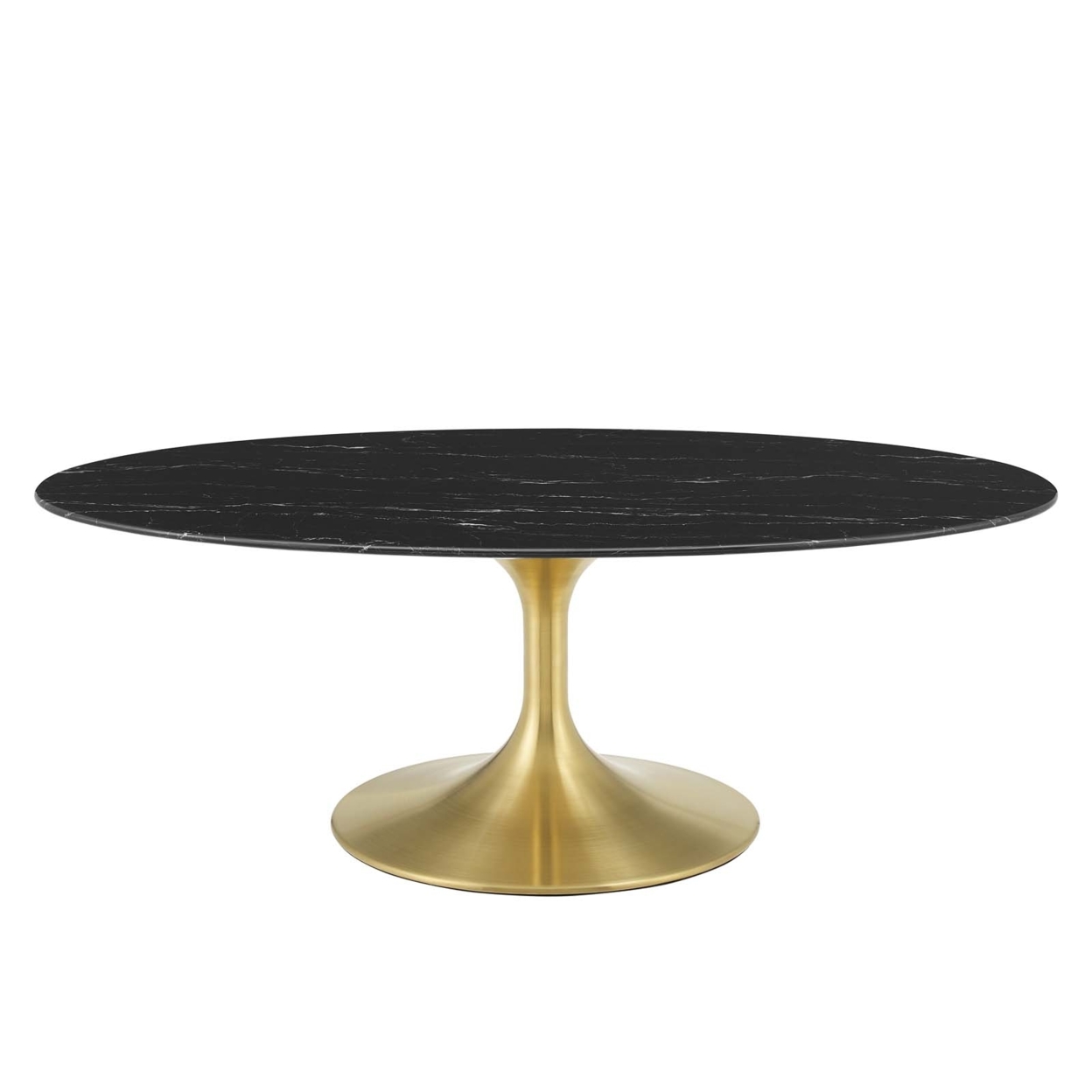 Lippa 48 Oval Artificial Marble Coffee Table, Gold Black