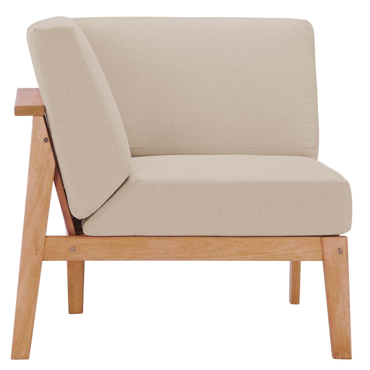 33 Inch Outdoor Patio Eucalyptus Wood Corner Chair, Natural Brown