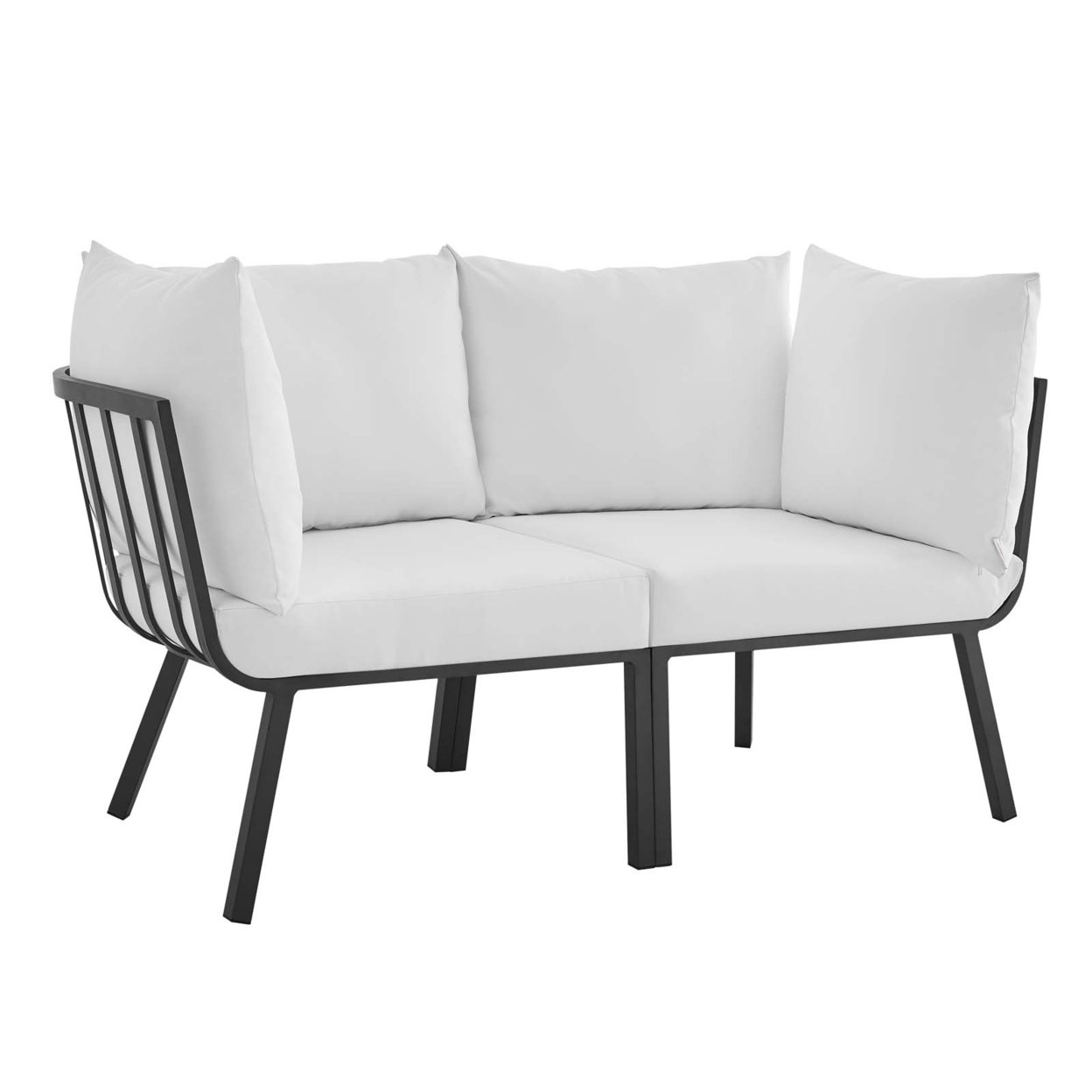 Riverside 2 Piece Outdoor Patio Aluminum Sectional Sofa Set, Gray White