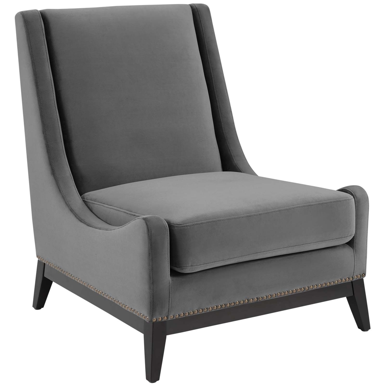 Confident Accent Upholstered Performance Velvet Lounge Chair, Gray