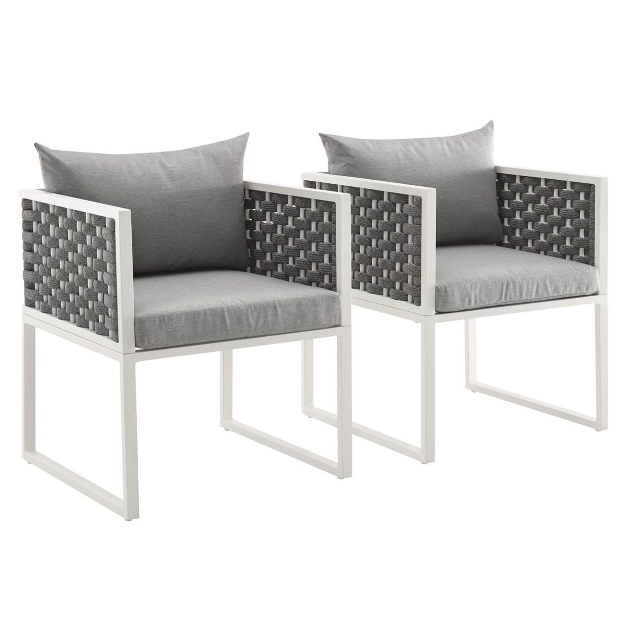 Stance Dining Armchair Outdoor Patio Aluminum Set Of 2, White Gray