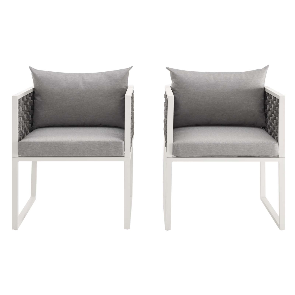 Stance Dining Armchair Outdoor Patio Aluminum Set Of 2, White Gray