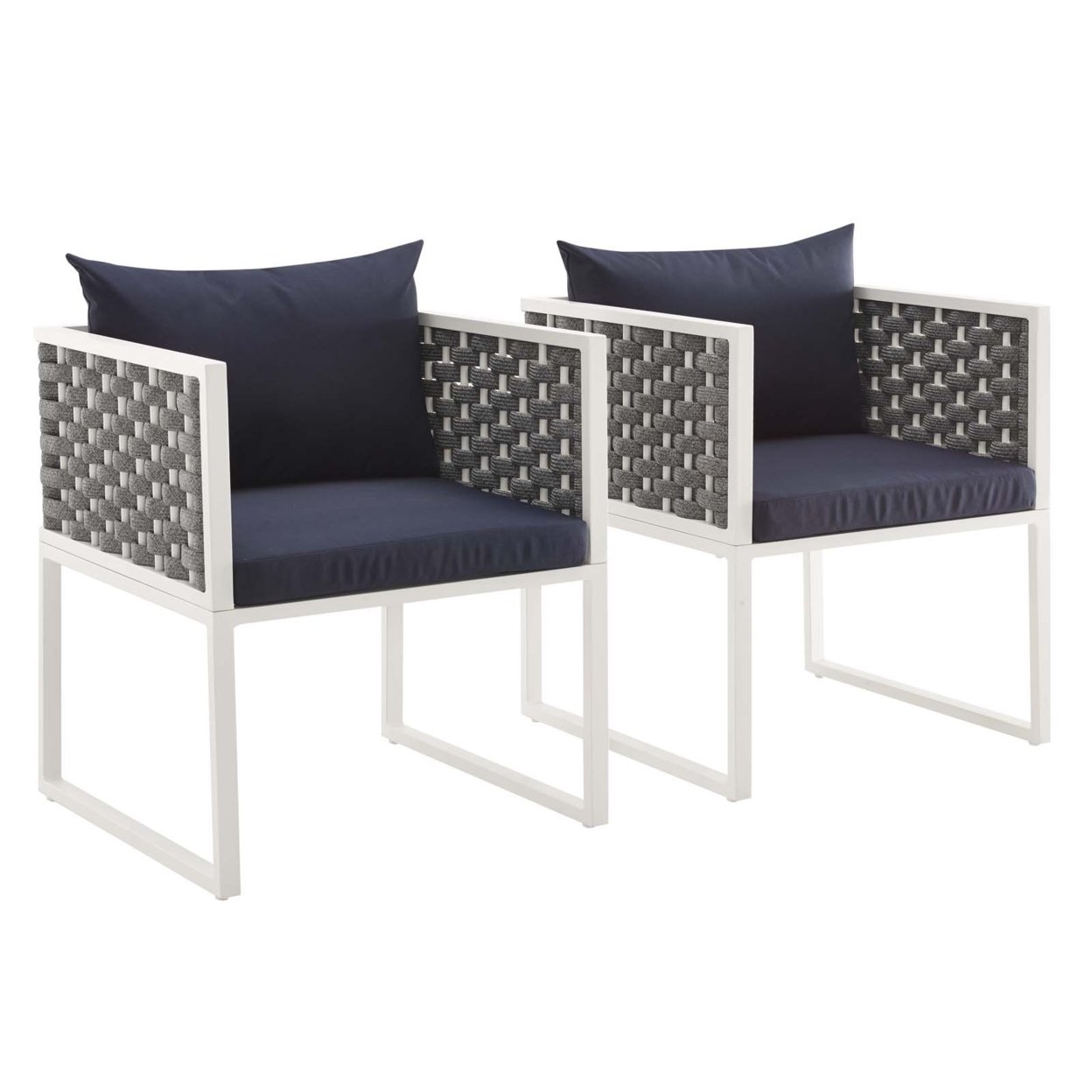 Stance Dining Armchair Outdoor Patio Aluminum Set Of 2, White Navy