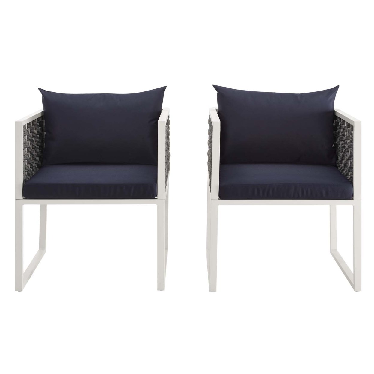 Stance Dining Armchair Outdoor Patio Aluminum Set Of 2, White Navy