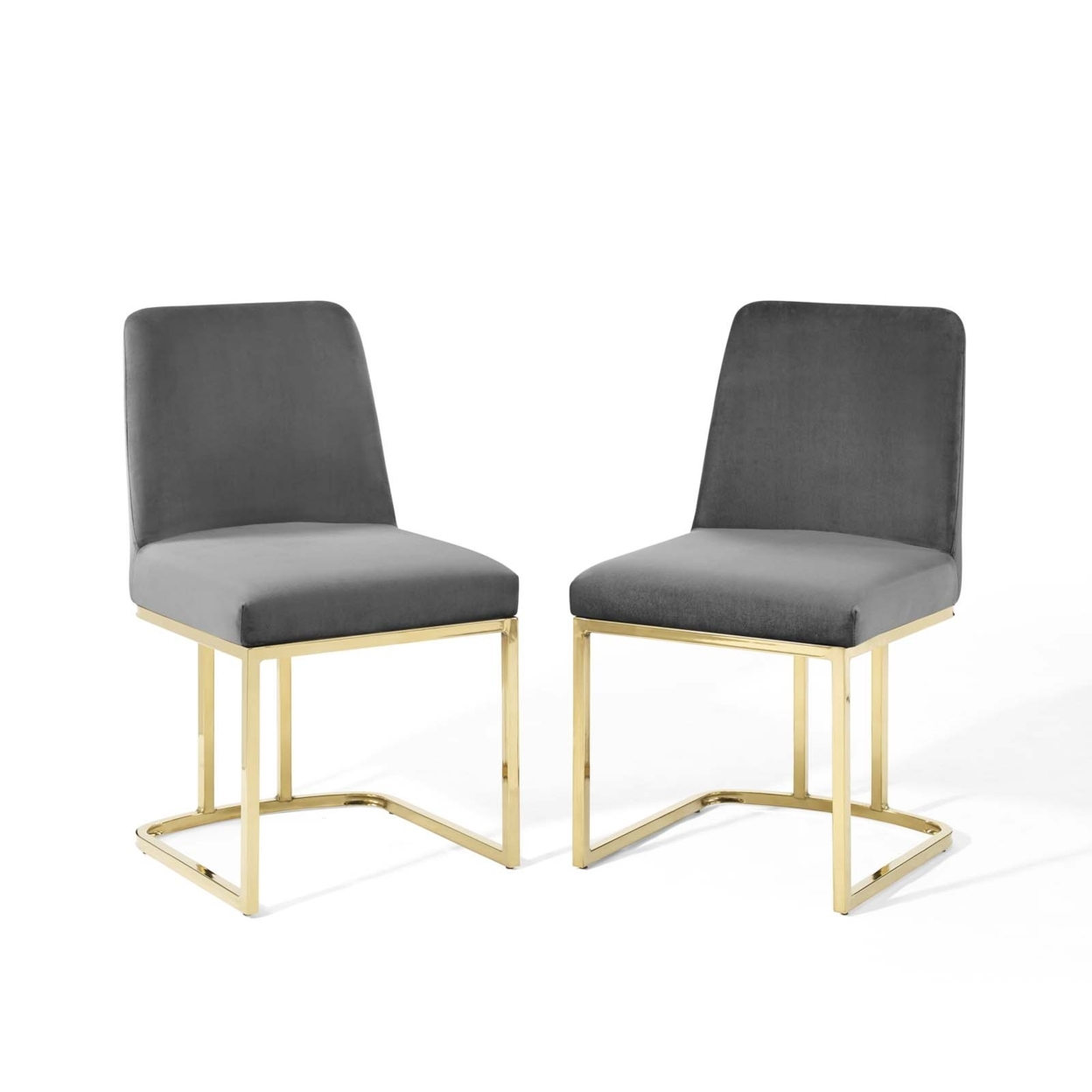 Amplify Sled Base Performance Velvet Dining Chairs - Set of 2, Gold Gray