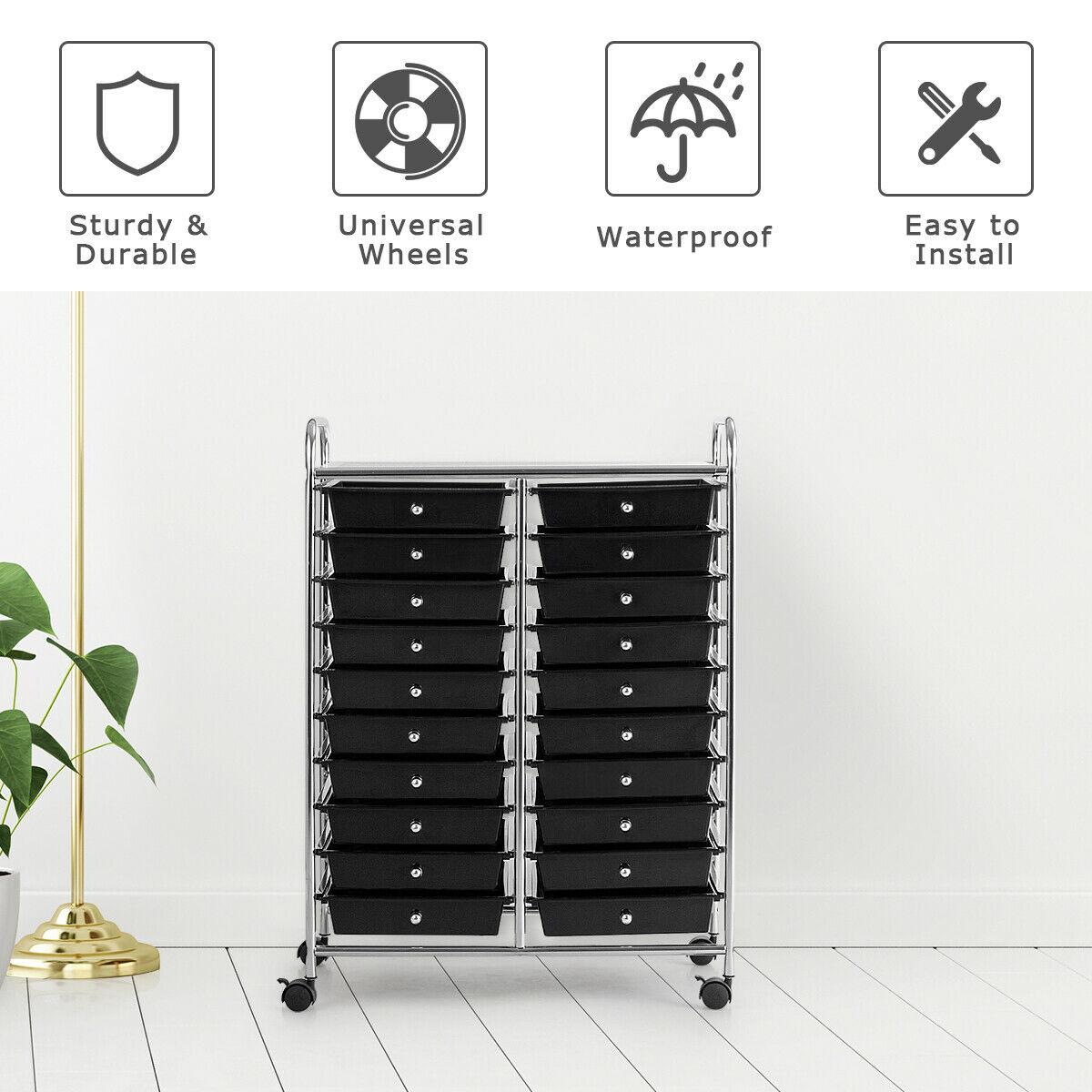 Office Rolling Cart 20 Storage Drawers Scrapbook Paper Studio Organizer Clear Black - Clear