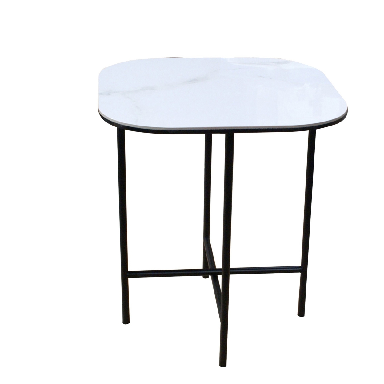 End Table With Ceramic Top And Metal Frame, White And Black- Saltoro Sherpi