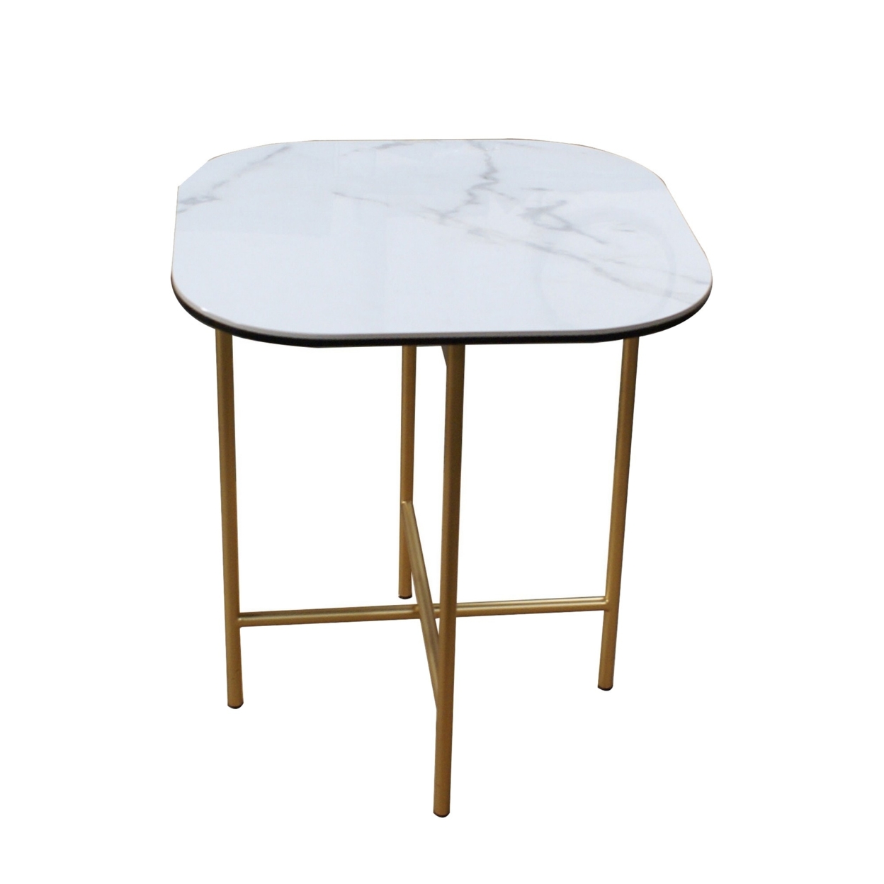 End Table With Ceramic Top And Metal Frame, White And Gold- Saltoro Sherpi