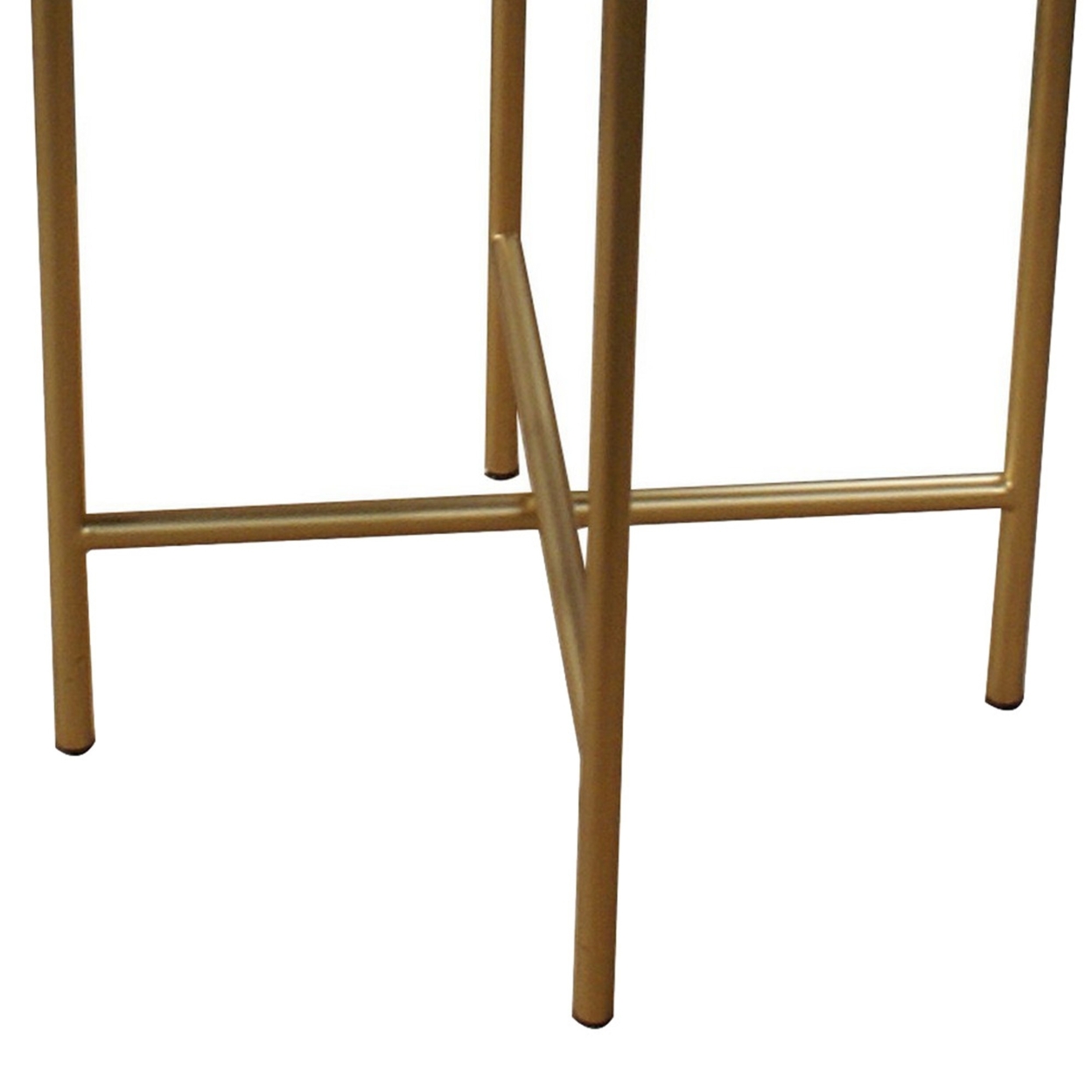 End Table With Ceramic Top And Metal Frame, White And Gold- Saltoro Sherpi