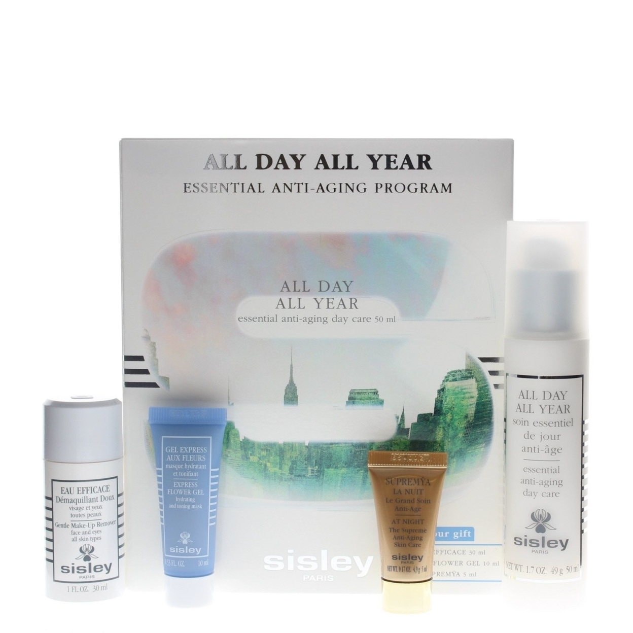 Sisley All Day All Year Essential Anti-Aging Program 4pc Kit With Day Cream, Make-Up Remover, Gel, Night Cream