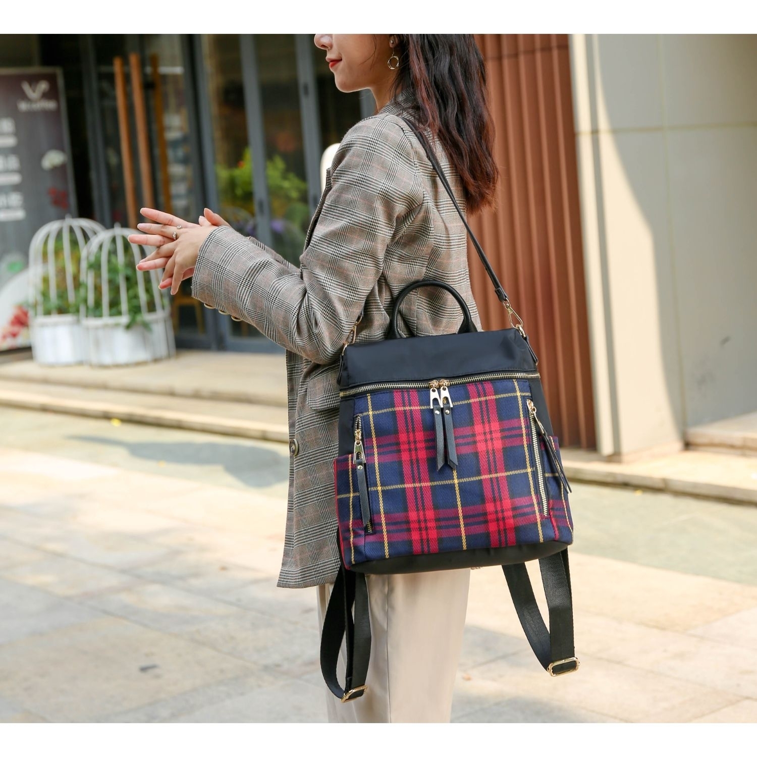 MKF Collection Nishi Plaid Backpack By Mia K. - Red