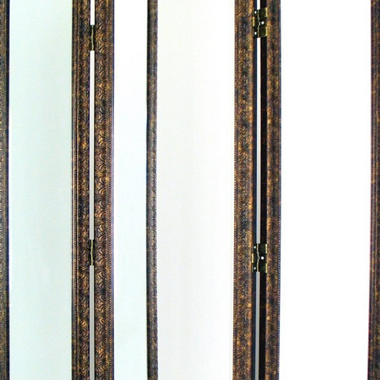 Full Size Dressing Screen With 3 Panel Resin Engraved Frame, Bronze- Saltoro Sherpi
